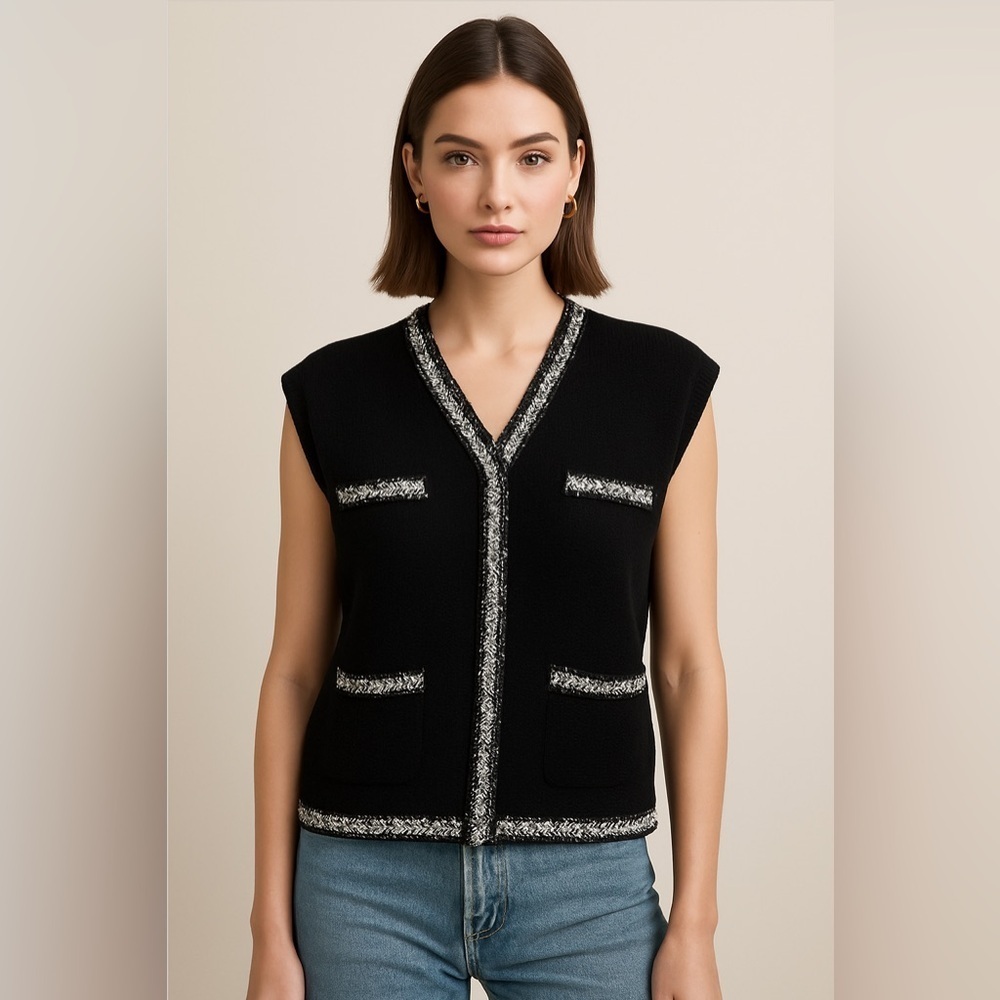 Sleeveless V-Neck Frayed Knit Sleeveless V - Picture 8 of 9